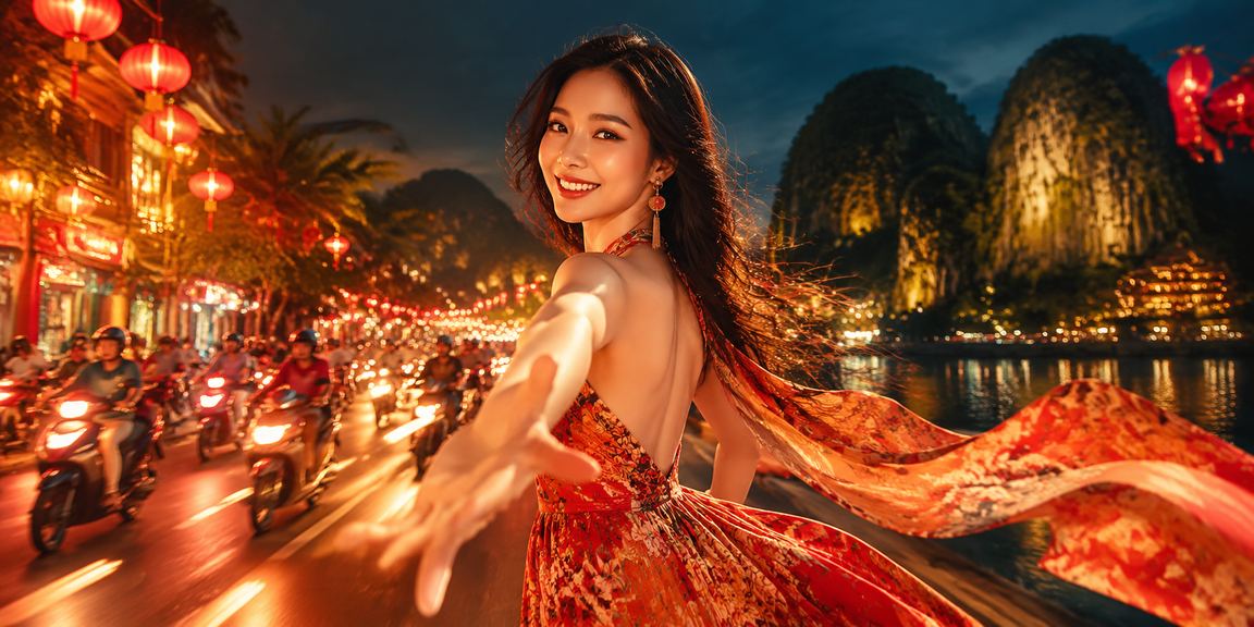 Sảnh giải trí casino neon rực rỡ tại Ninh Bình về đêm